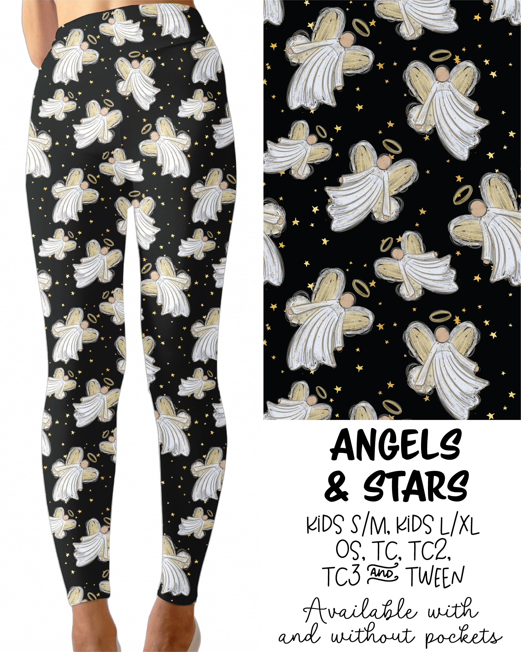 Angels and Stars Leggings Full Length With and Without Pockets