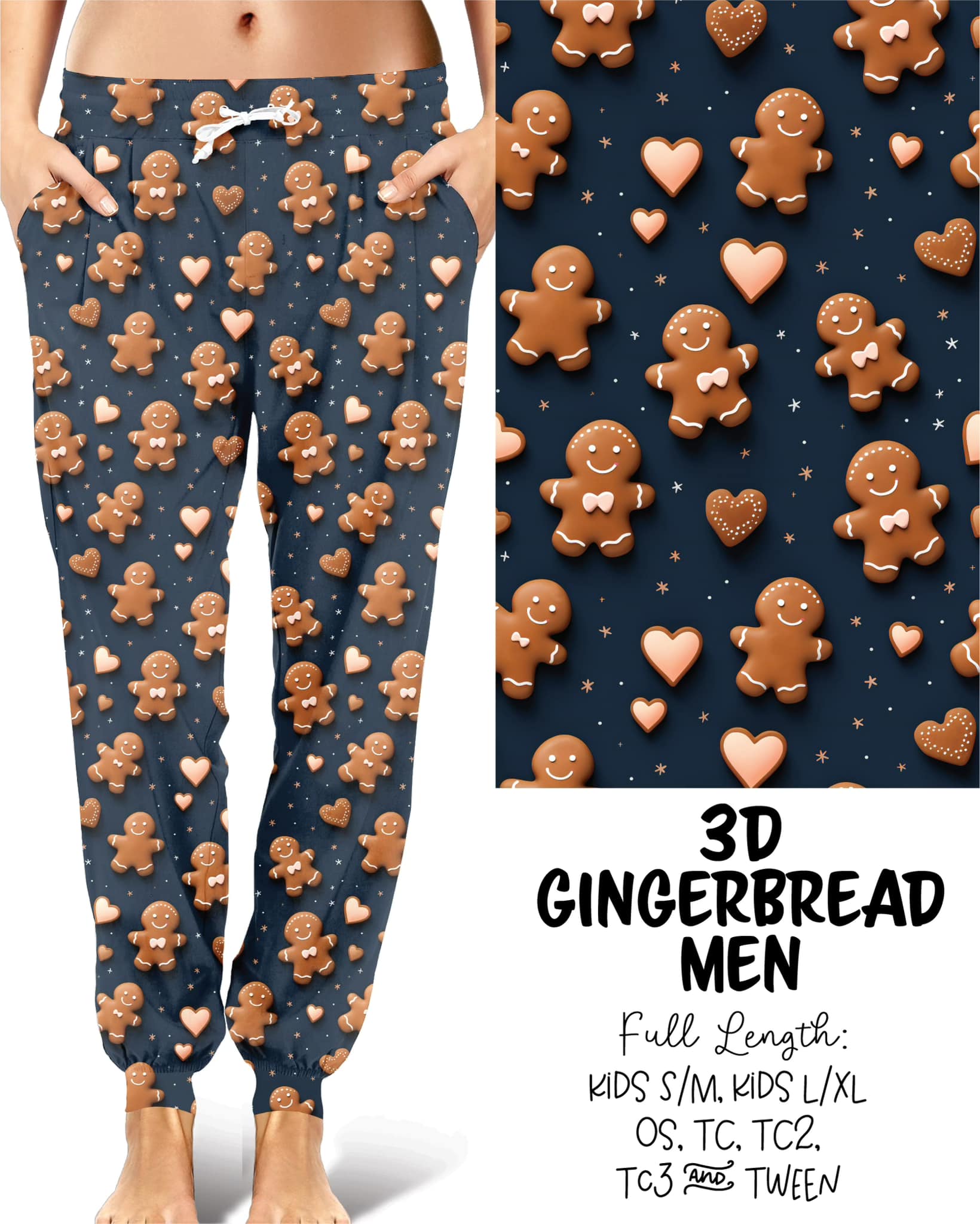 3D Gingerbread Men Joggers Full Length Preorder 0927