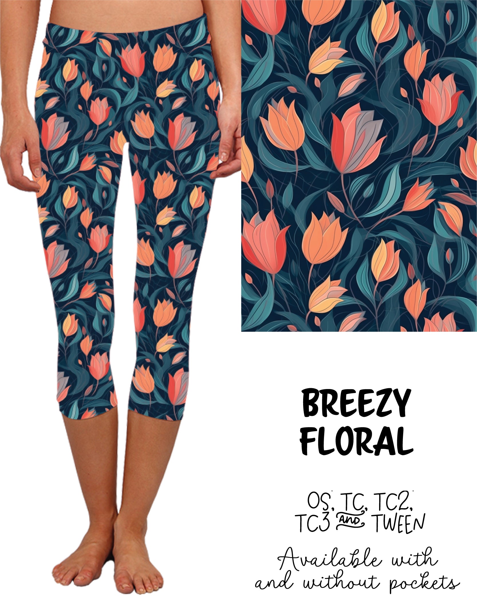 Breezy Floral Capri Leggings With and Without Pockets