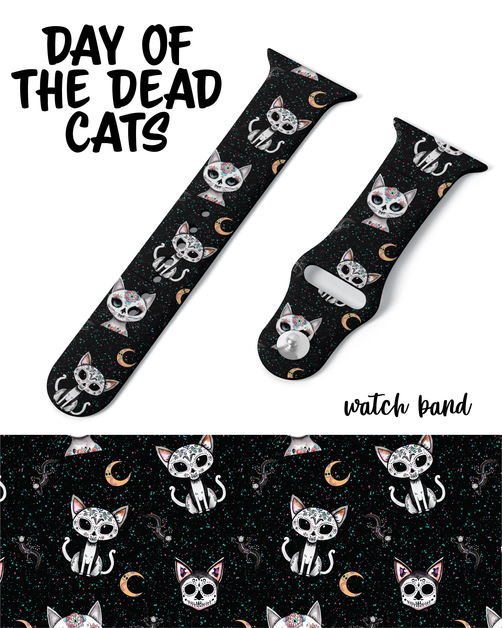 Day Of The Dead Cats Watch Band