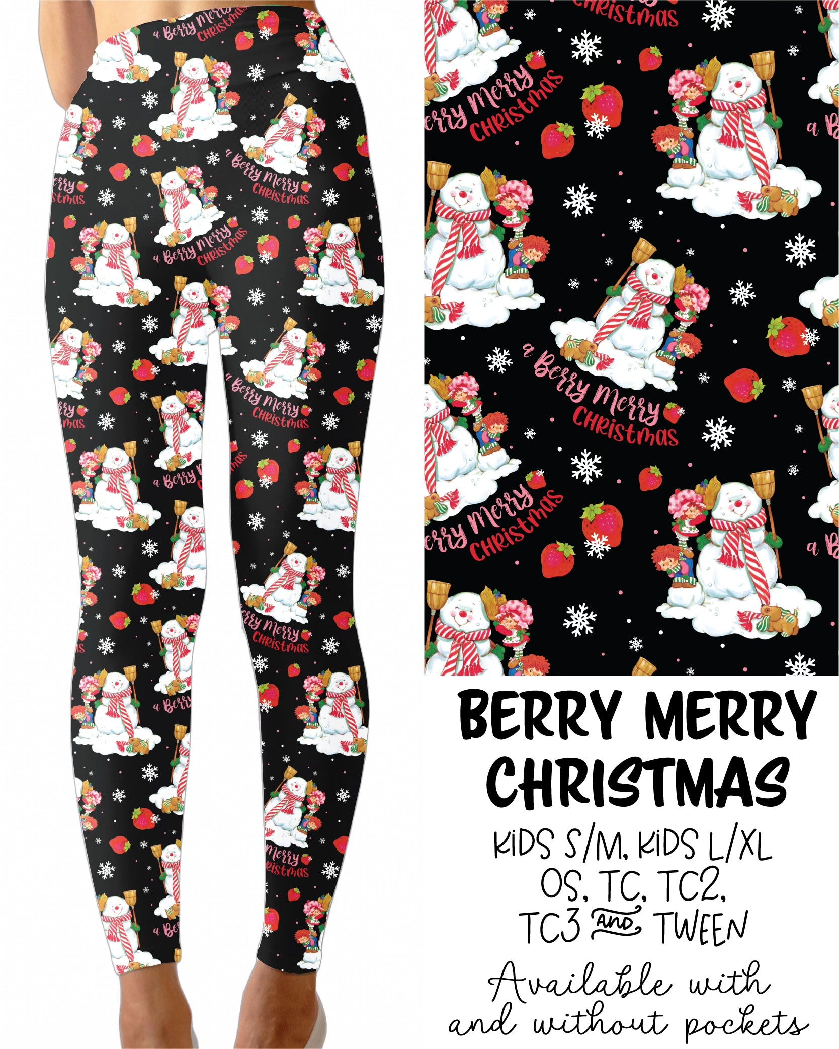 Berry Merry Christmas Leggings Full Length With and Without Pockets