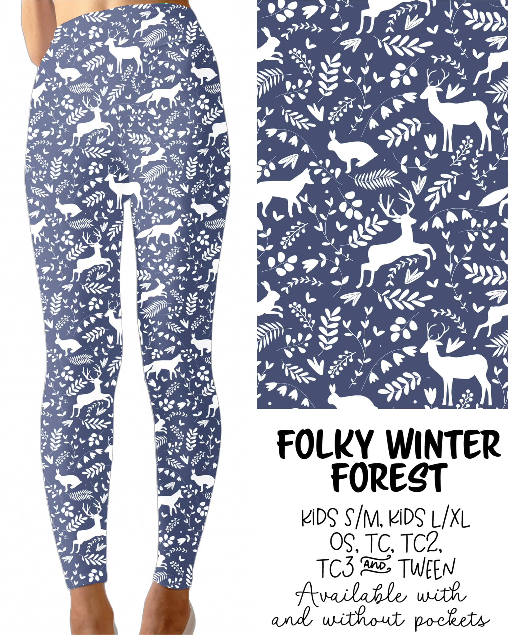 Folky Winter Forest Leggings Full Length With and Without Pockets Preorder 0927