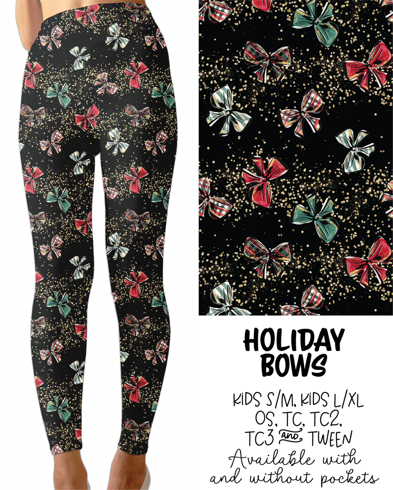 Holiday Bows Leggings Full Length With and Without Pockets Preorder 0927