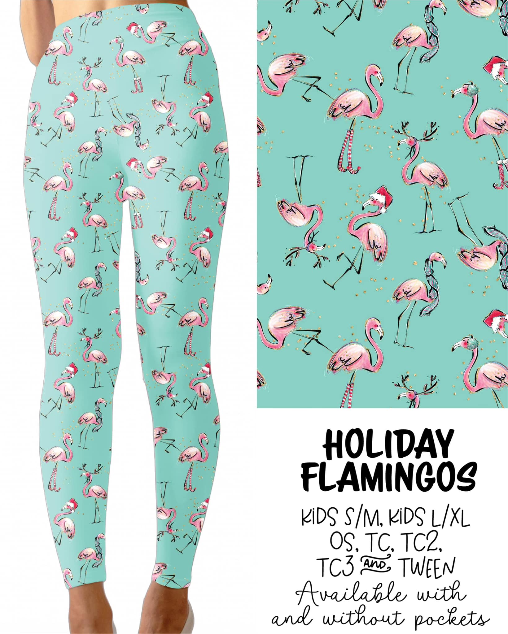 Holiday Flamingos Leggings Full Length With and Without Pockets Preorder 0927