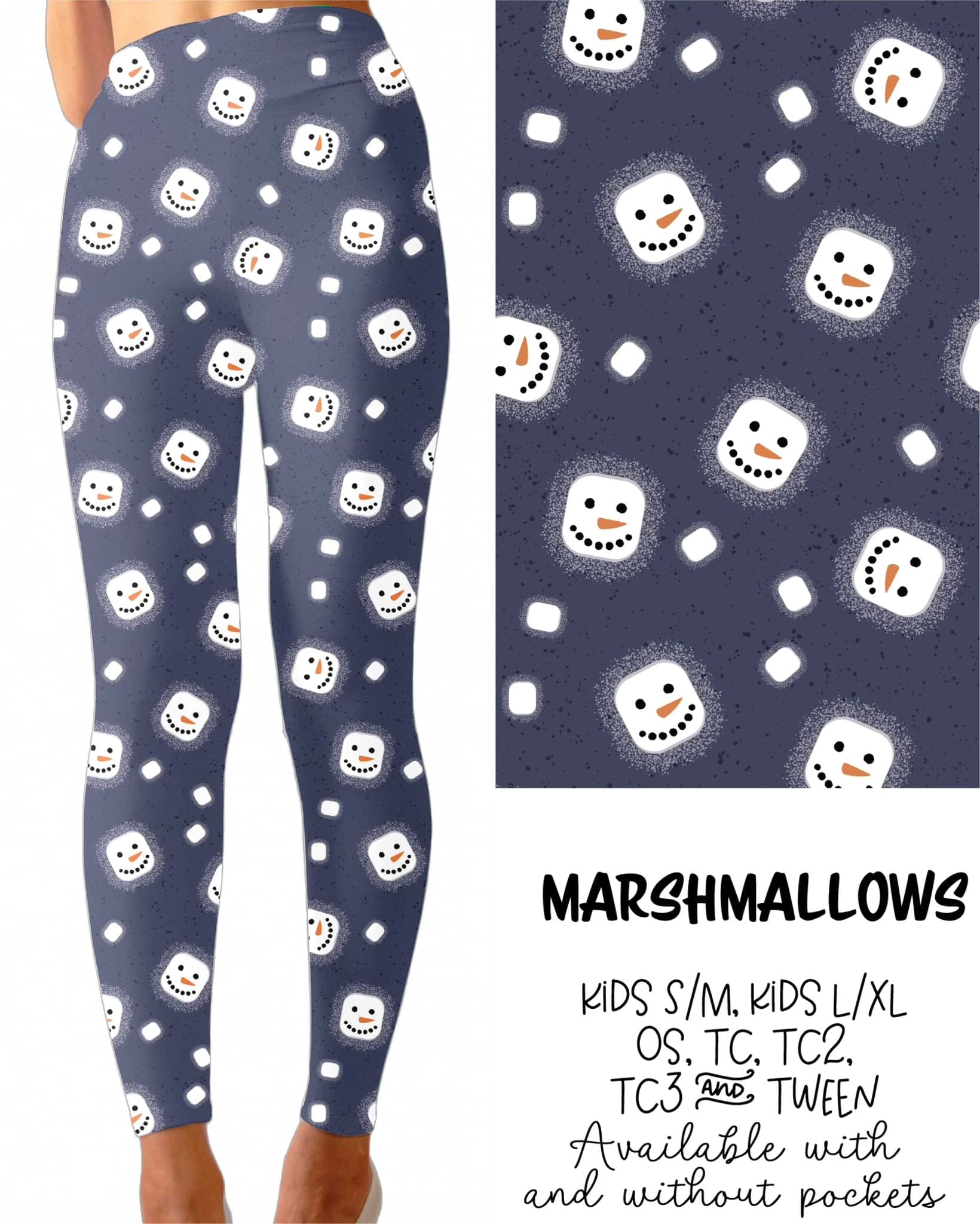 Marshmallows Leggings Full Length With and Without Pockets Preorder 0927