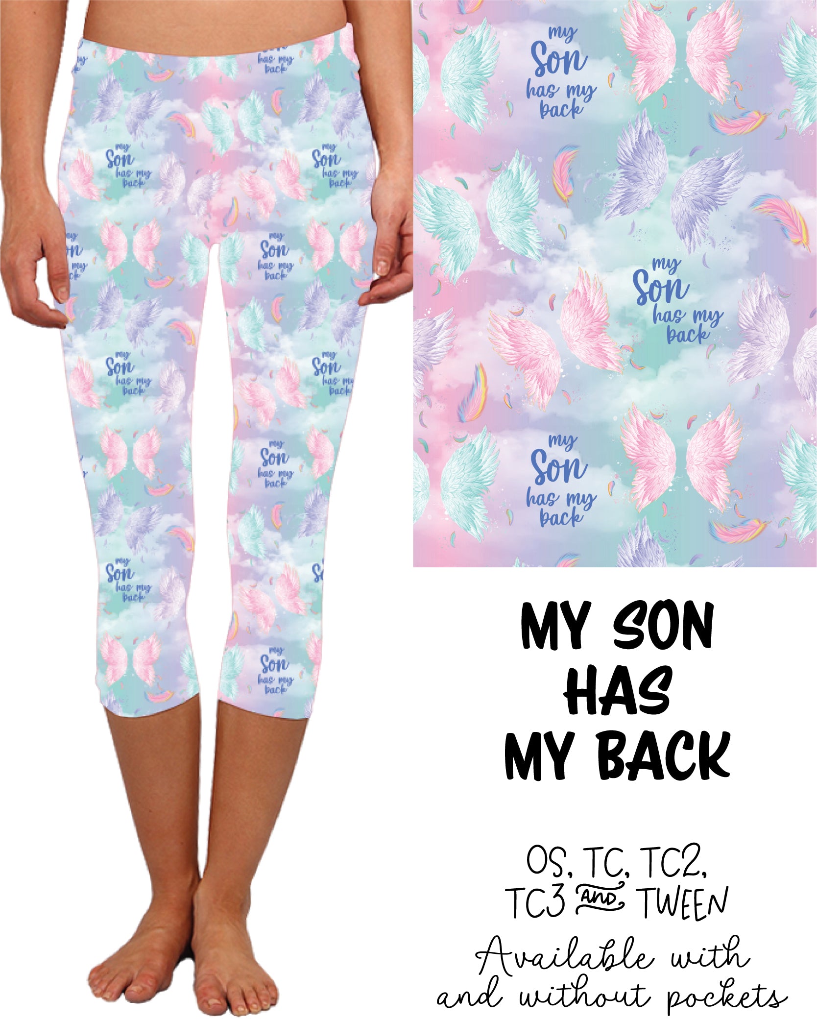 My Son Has My Back Capri Leggings With and Without Pockets
