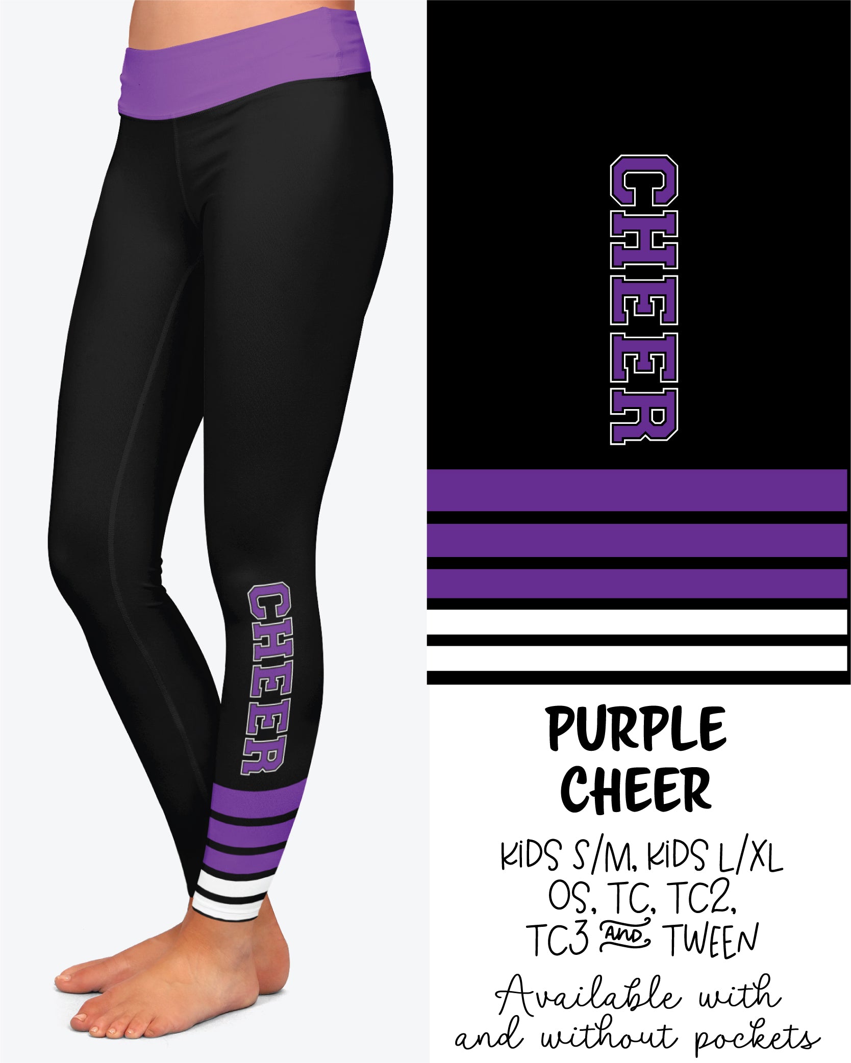 Purple Cheer Leggings Full Length With and Without Pockets Preorder 9/24