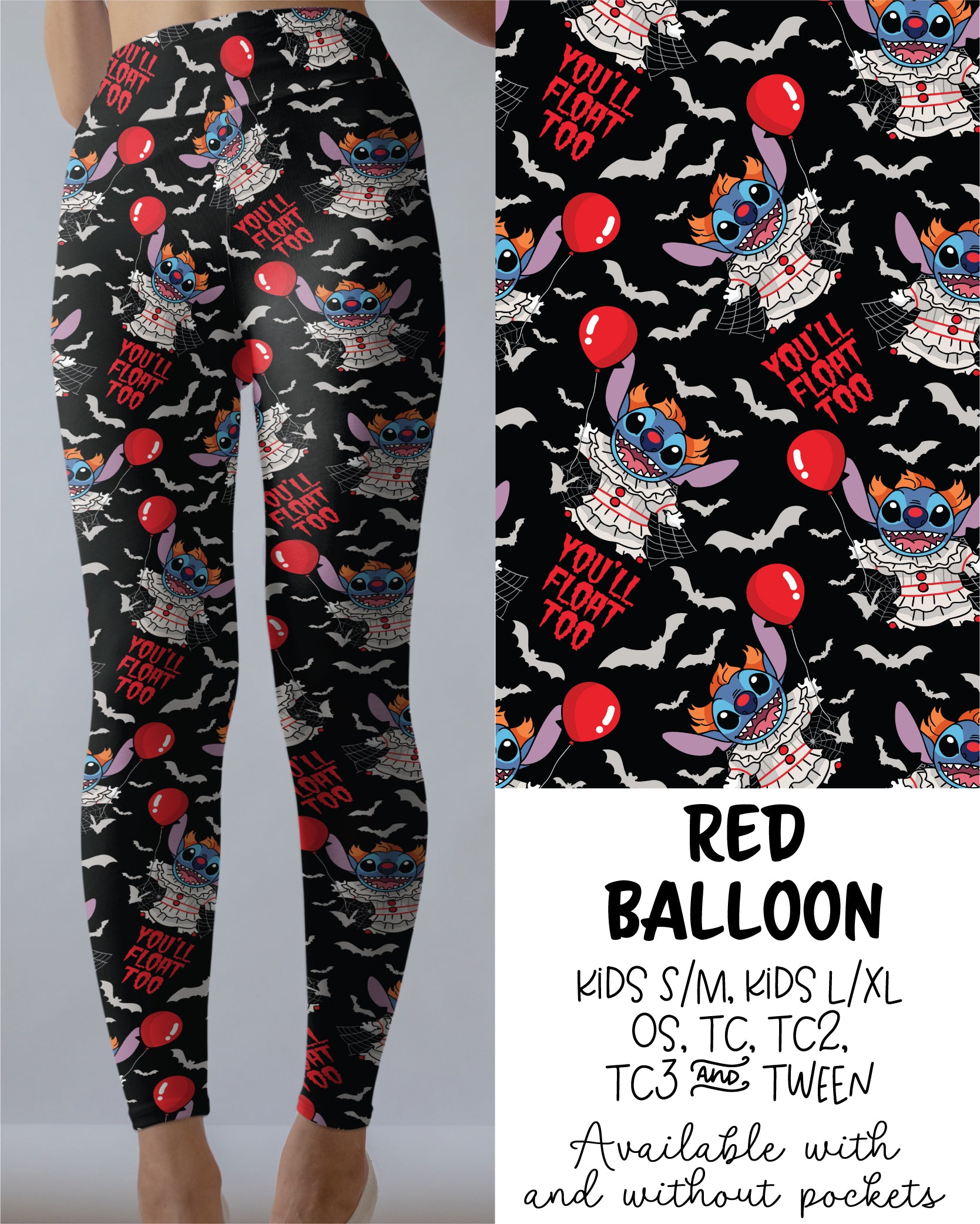 Red Balloon Leggings Full Length With and Without Pockets