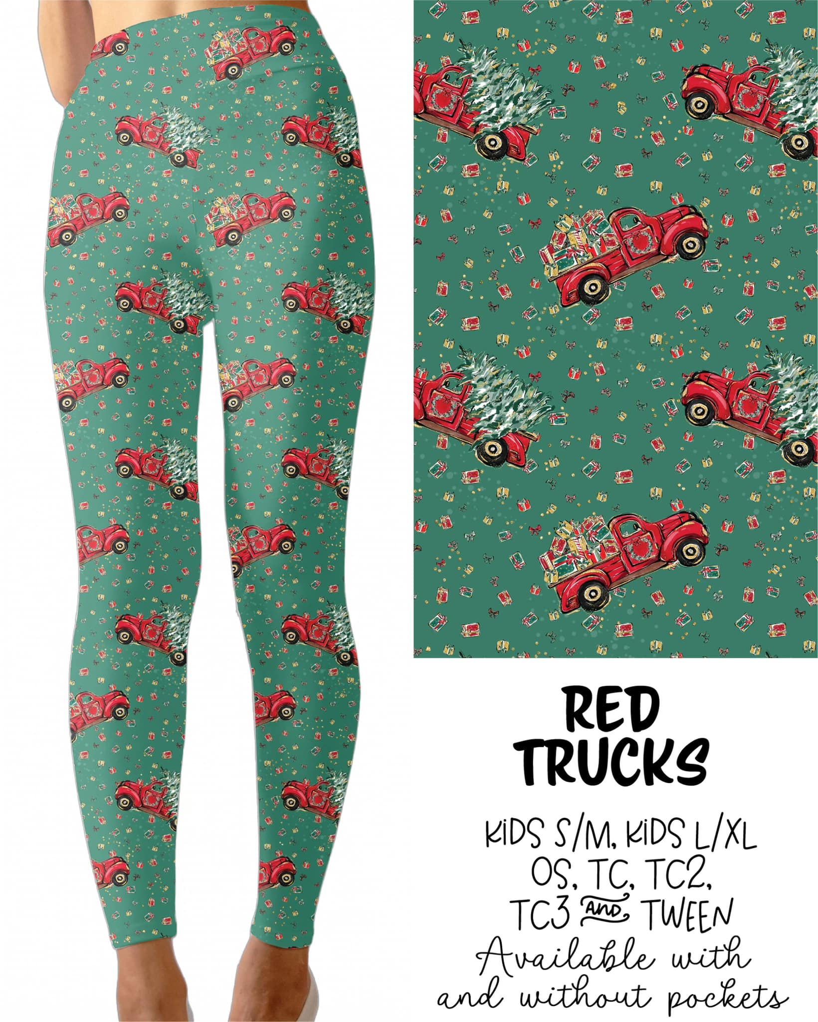 Red Trucks Leggings Full Length With and Without Pockets Preorder 0927
