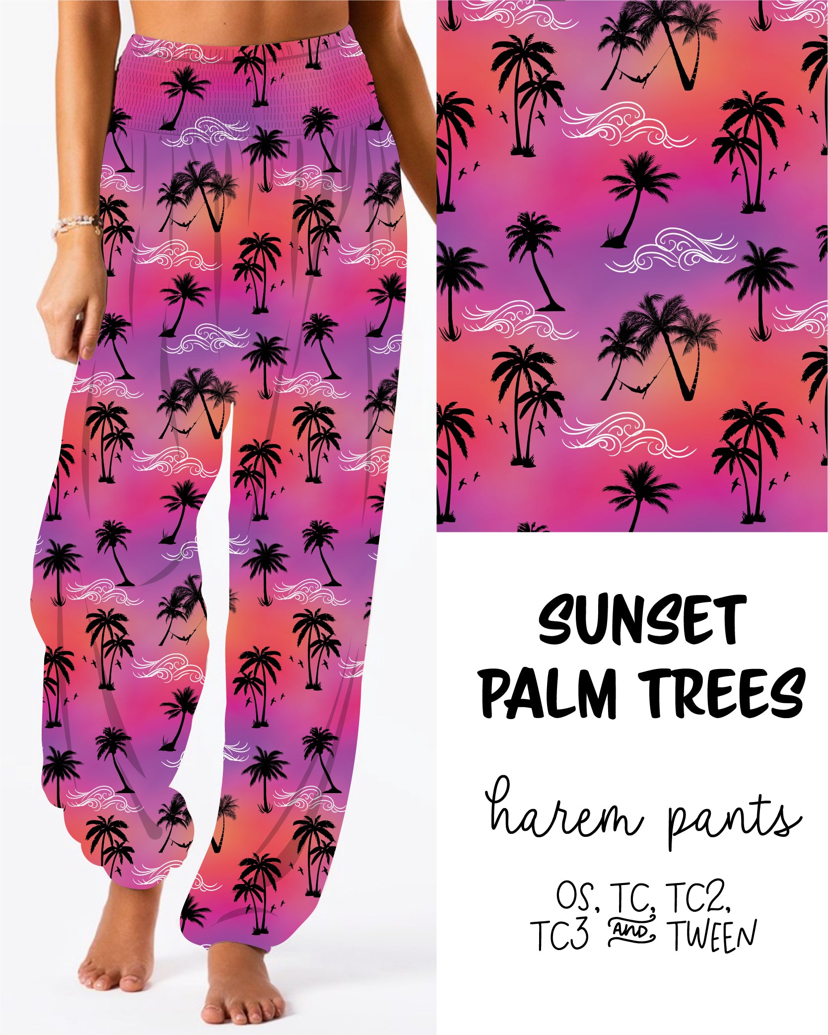 Sunset Palm Trees Harem Pants