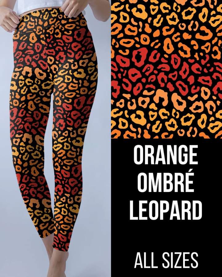 Orange Ombre Leopard Leggings without Pockets