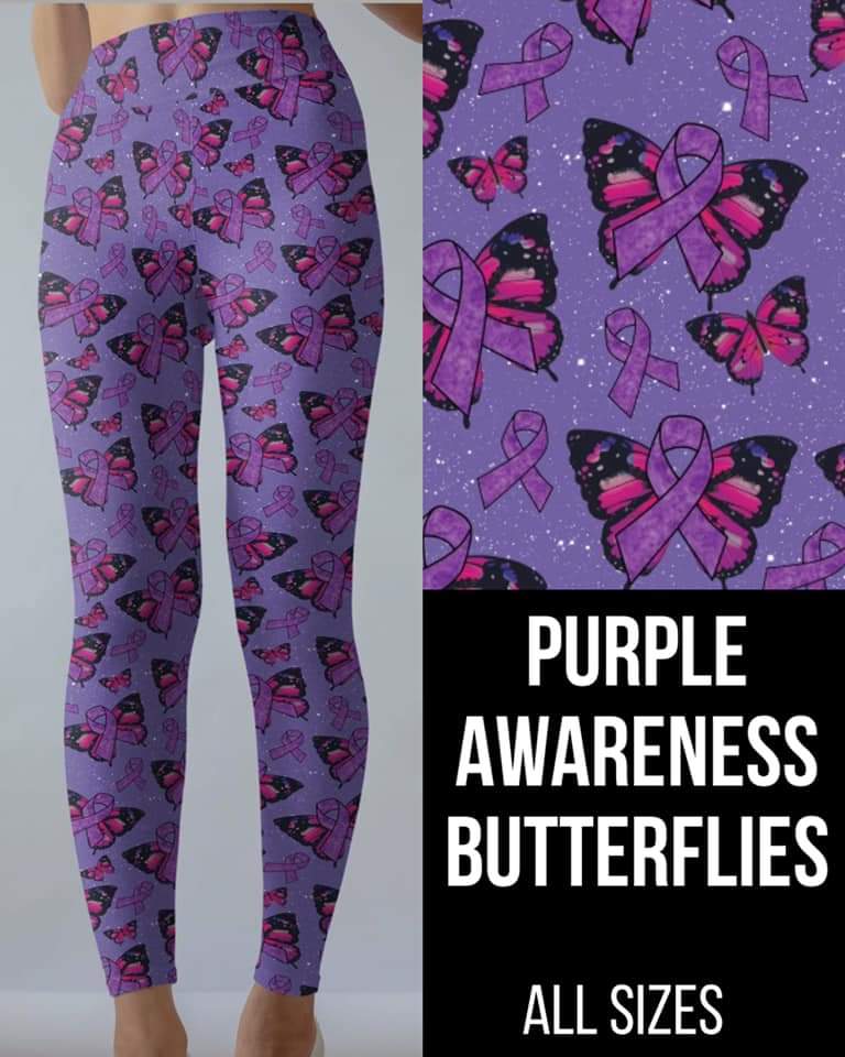 Purple Awareness Butterflies Leggings without Pockets