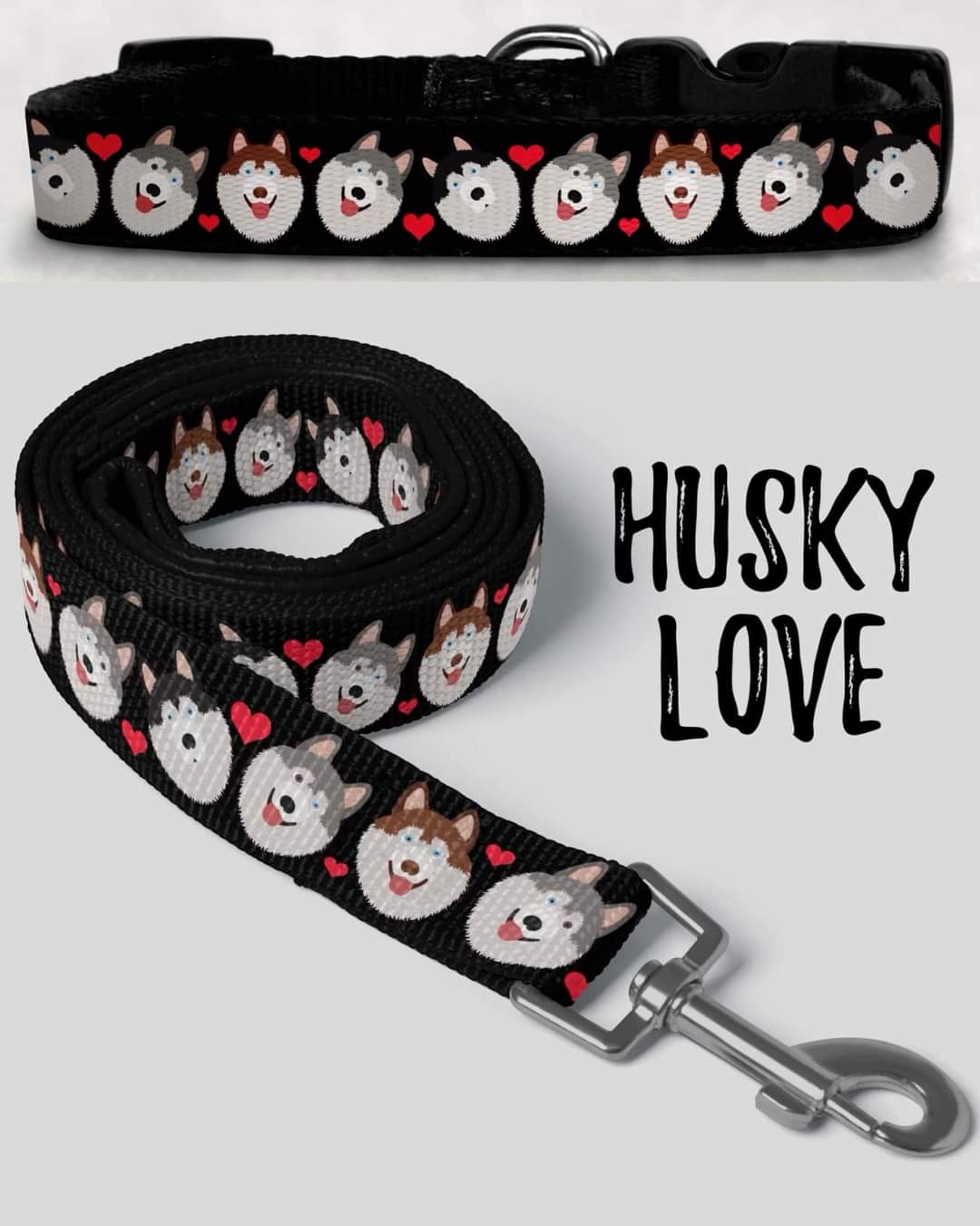 Husky love custom leash and collar set
