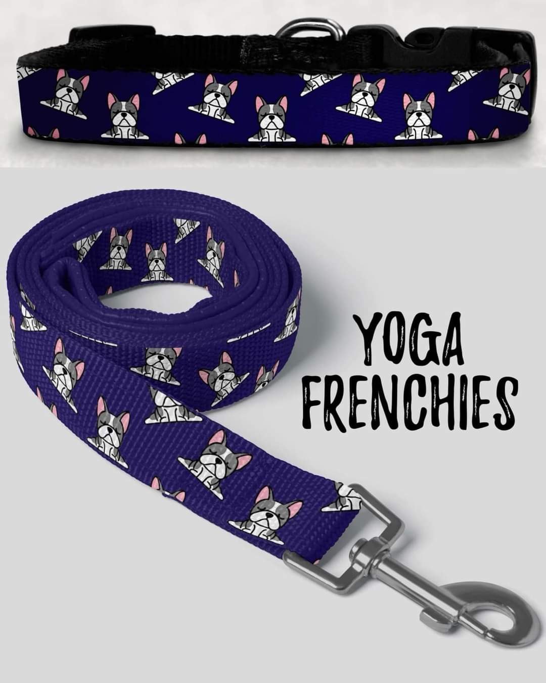 Yoga Frenchies custom leash and collar set