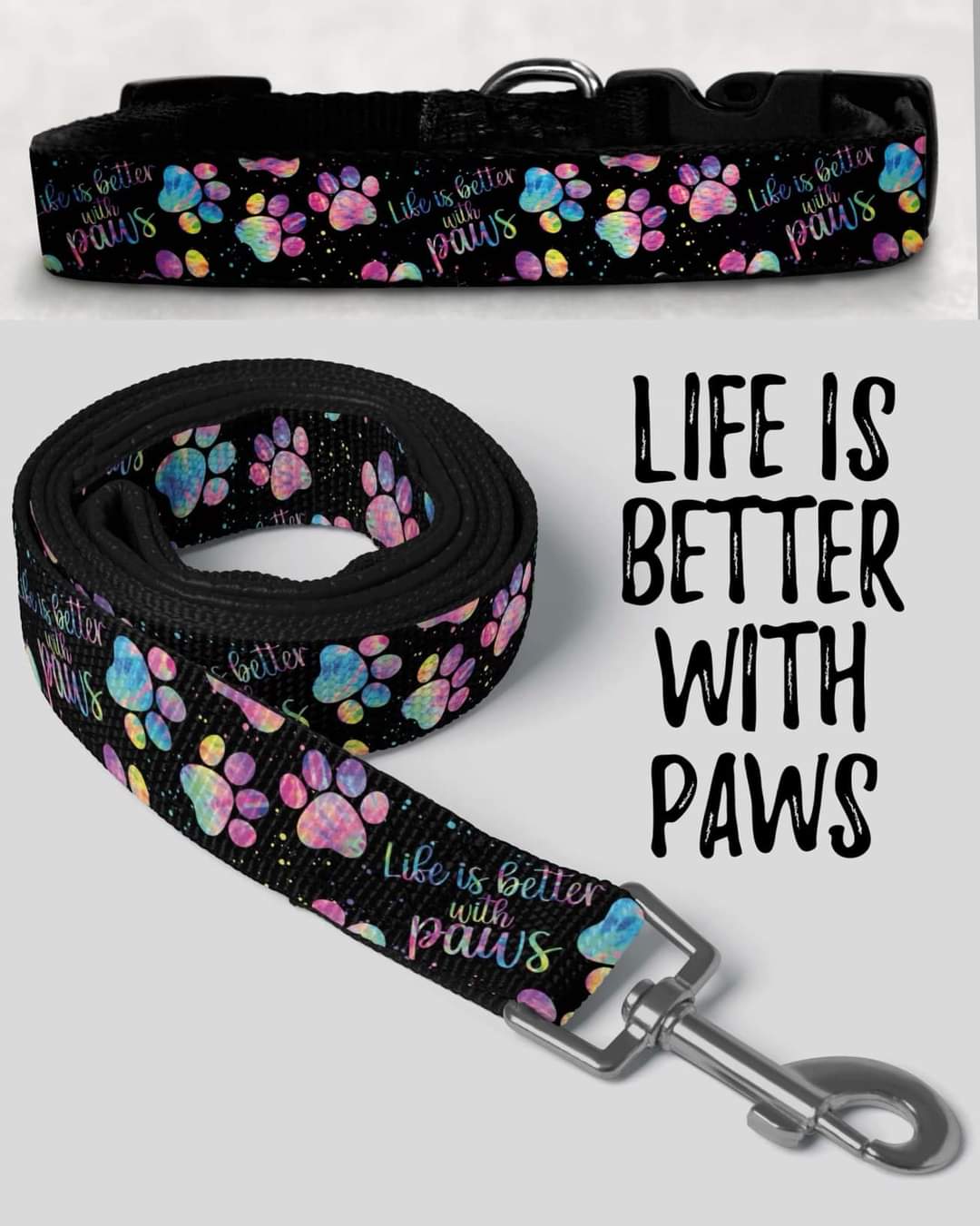 Life is better with paws custom leash and collar set