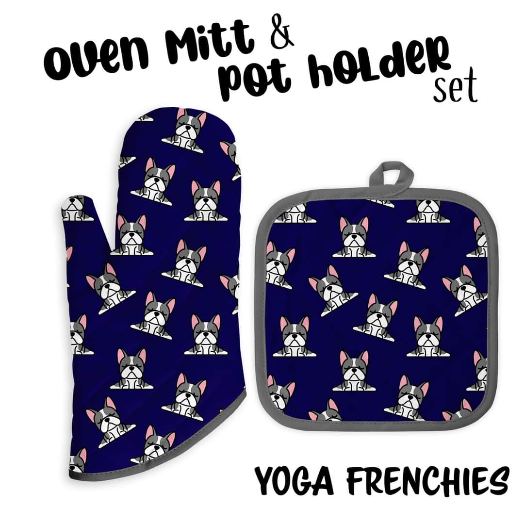 Yoga Frenchies Oven Mitt and Pot Holder preorder #0304