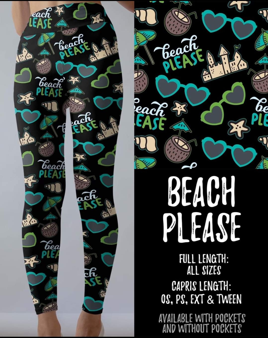 Beach Please Capri Leggings With and Without Pockets