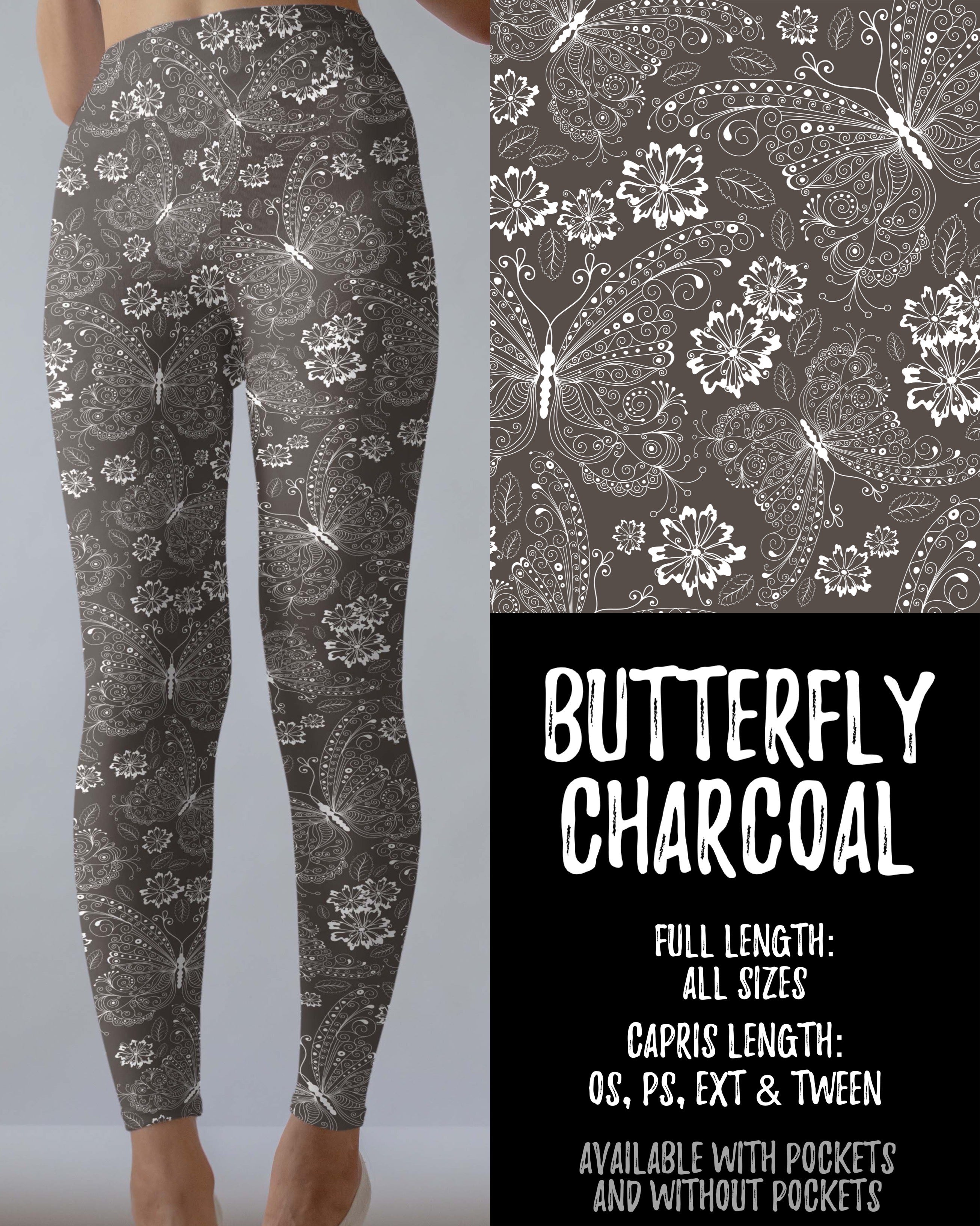 Butterfly Charcoal Gray Leggings with Pockets