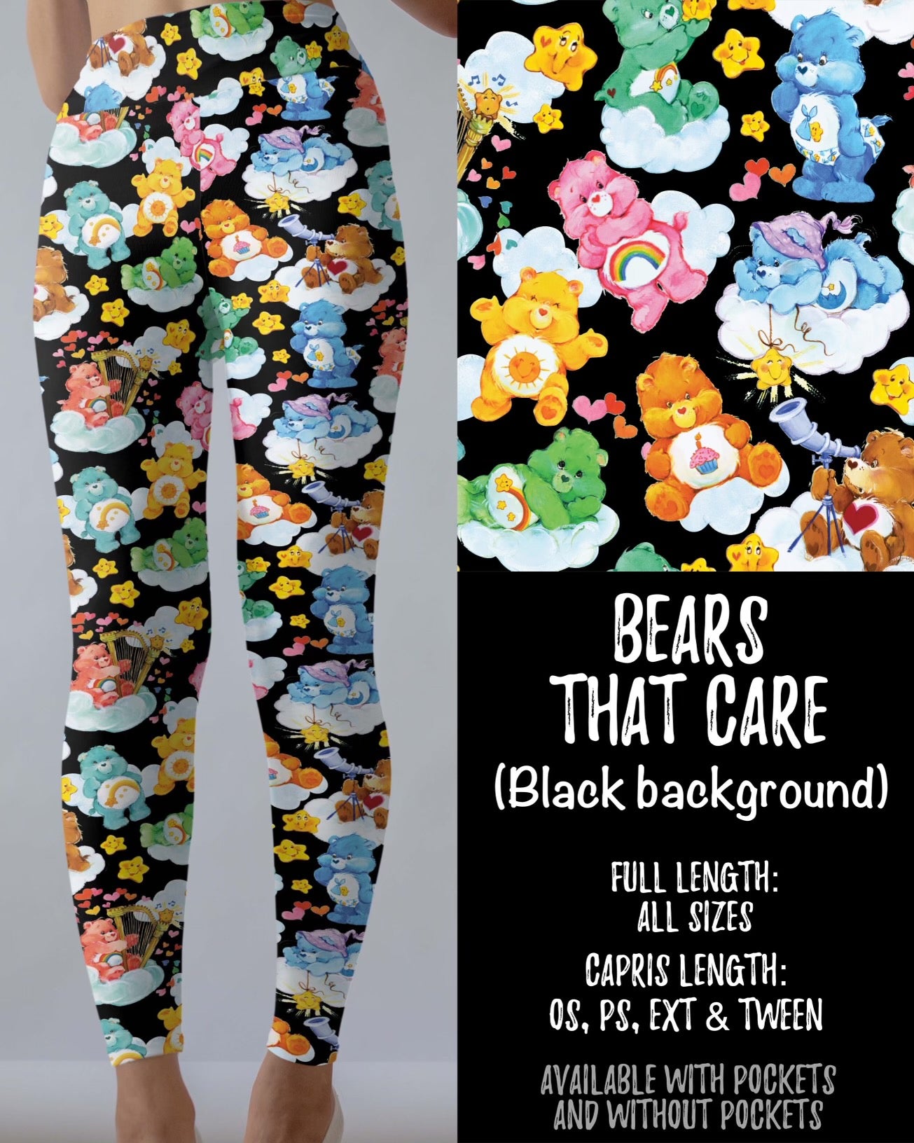 Bears that Care (Black Background) Leggings with and without Pockets