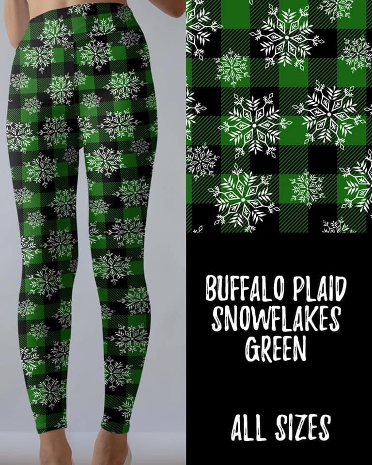 Buffalo Plaid Green Snowflakes Leggings