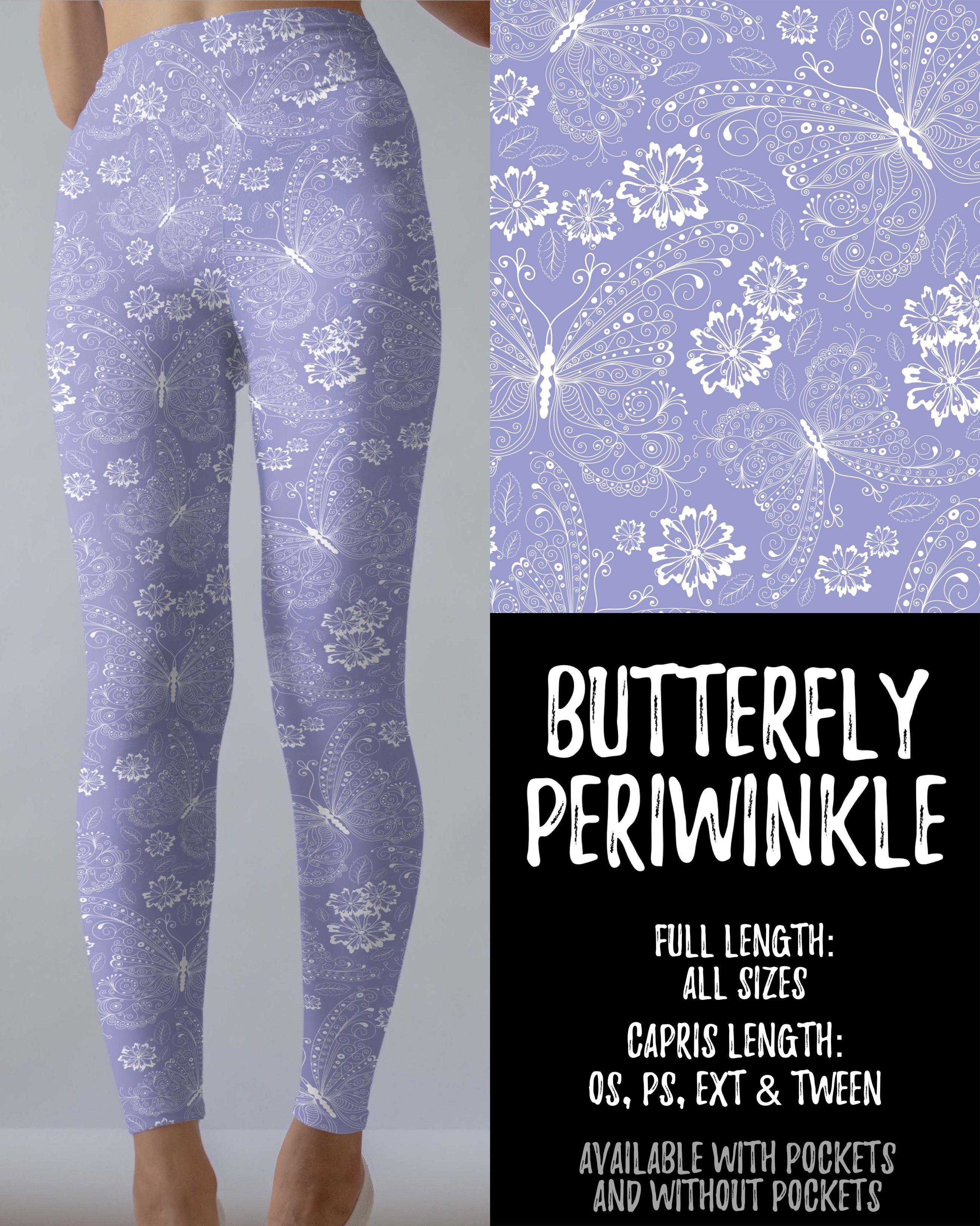 Butterfly Periwinkle Leggings With or Without Pockets