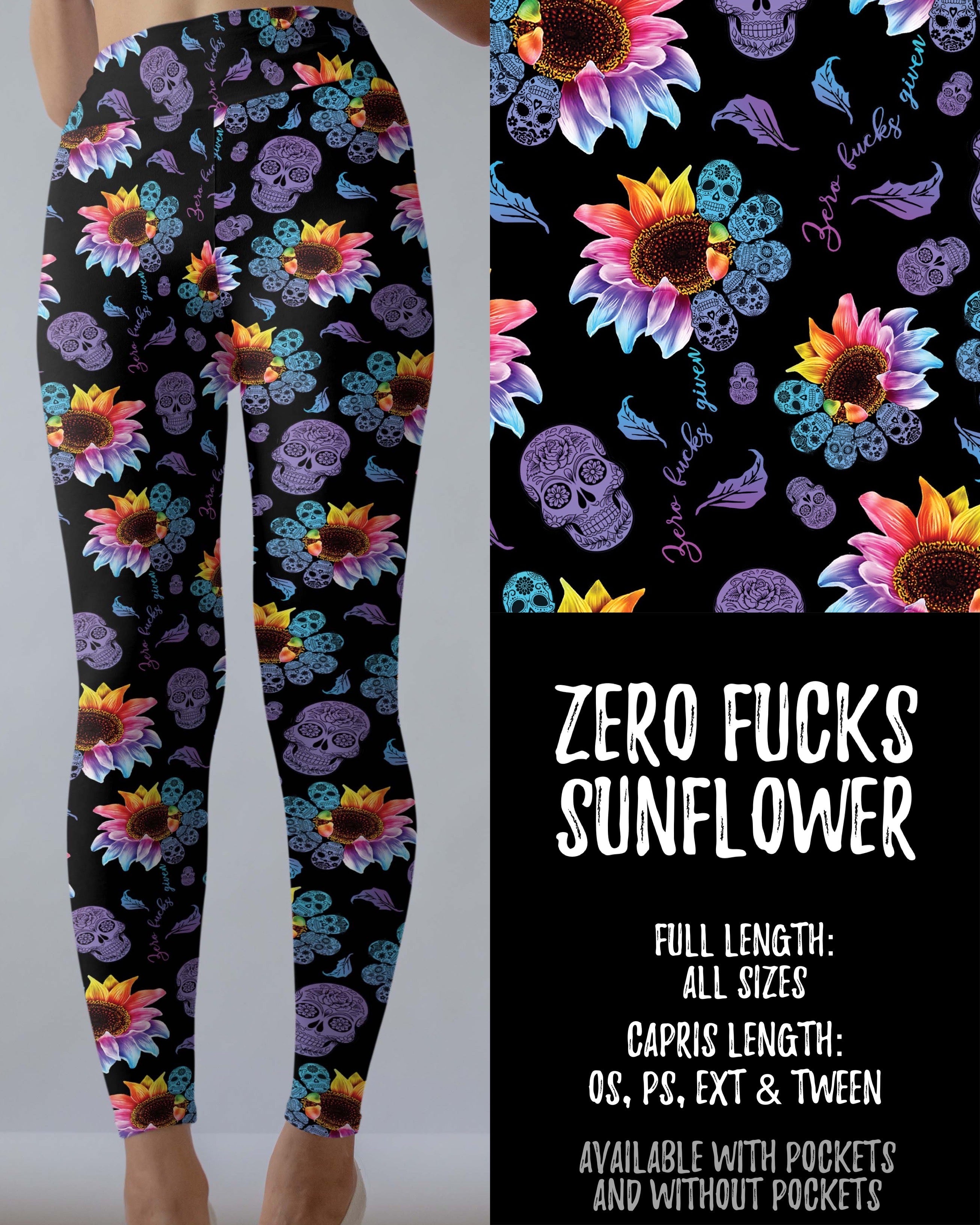 Zero F*cks Sunflower Capri Leggings with Pockets