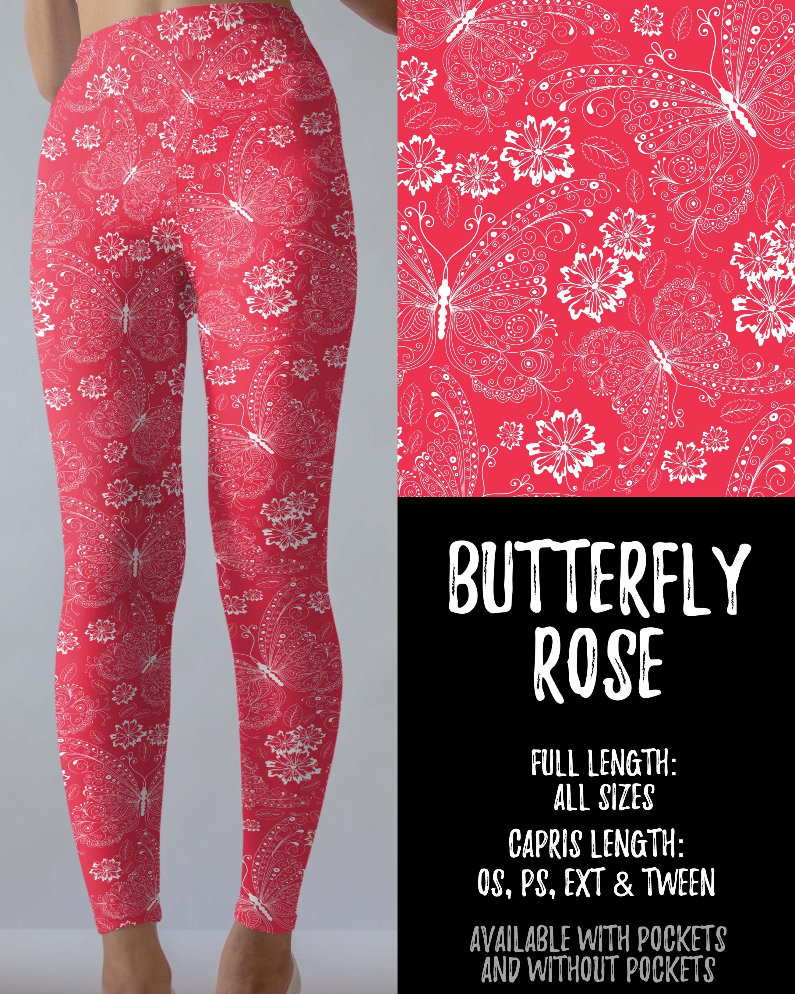 Butterfly Rose Capri Leggings with Pockets