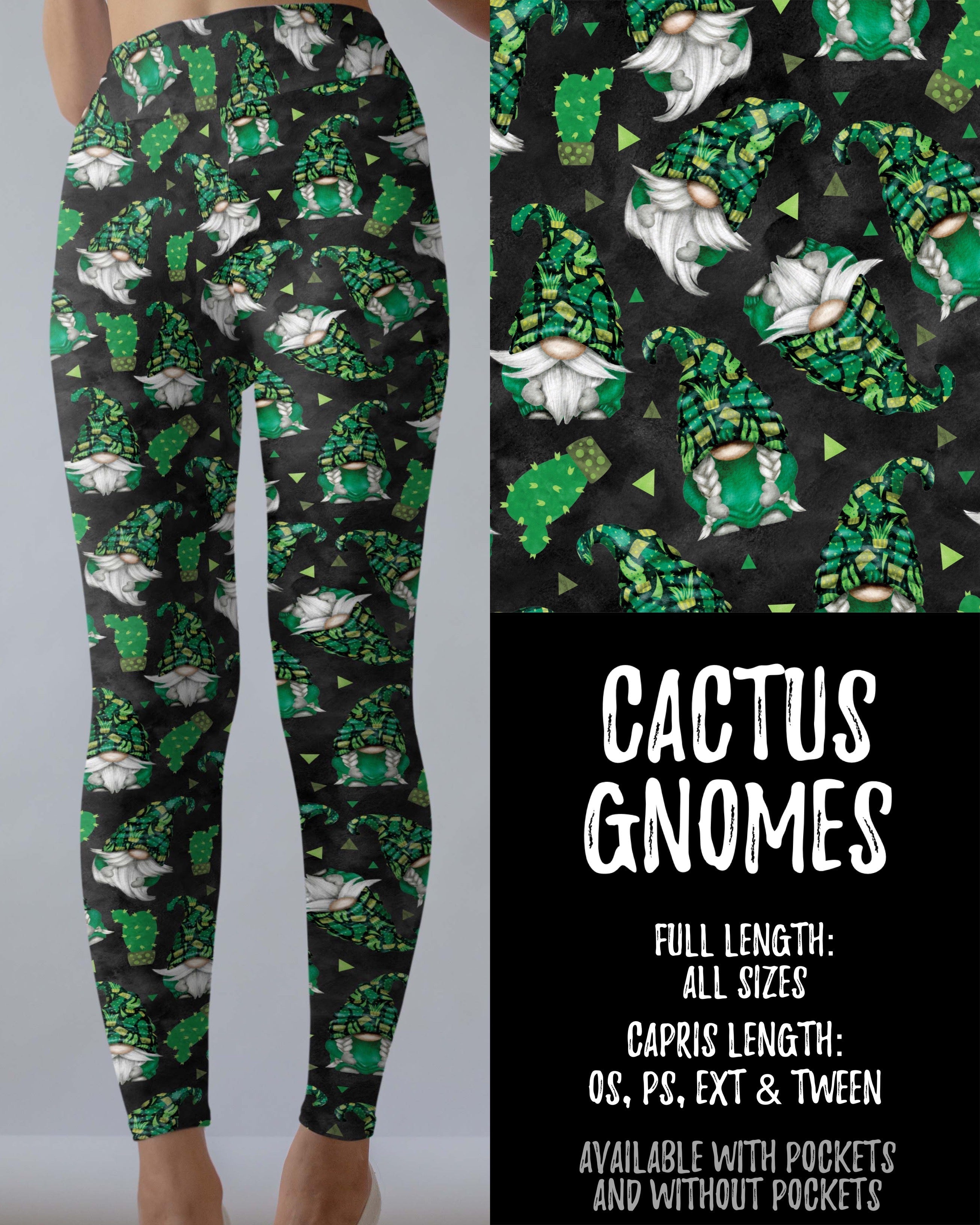 Cactus Gnomes Capri Leggings with and without Pockets