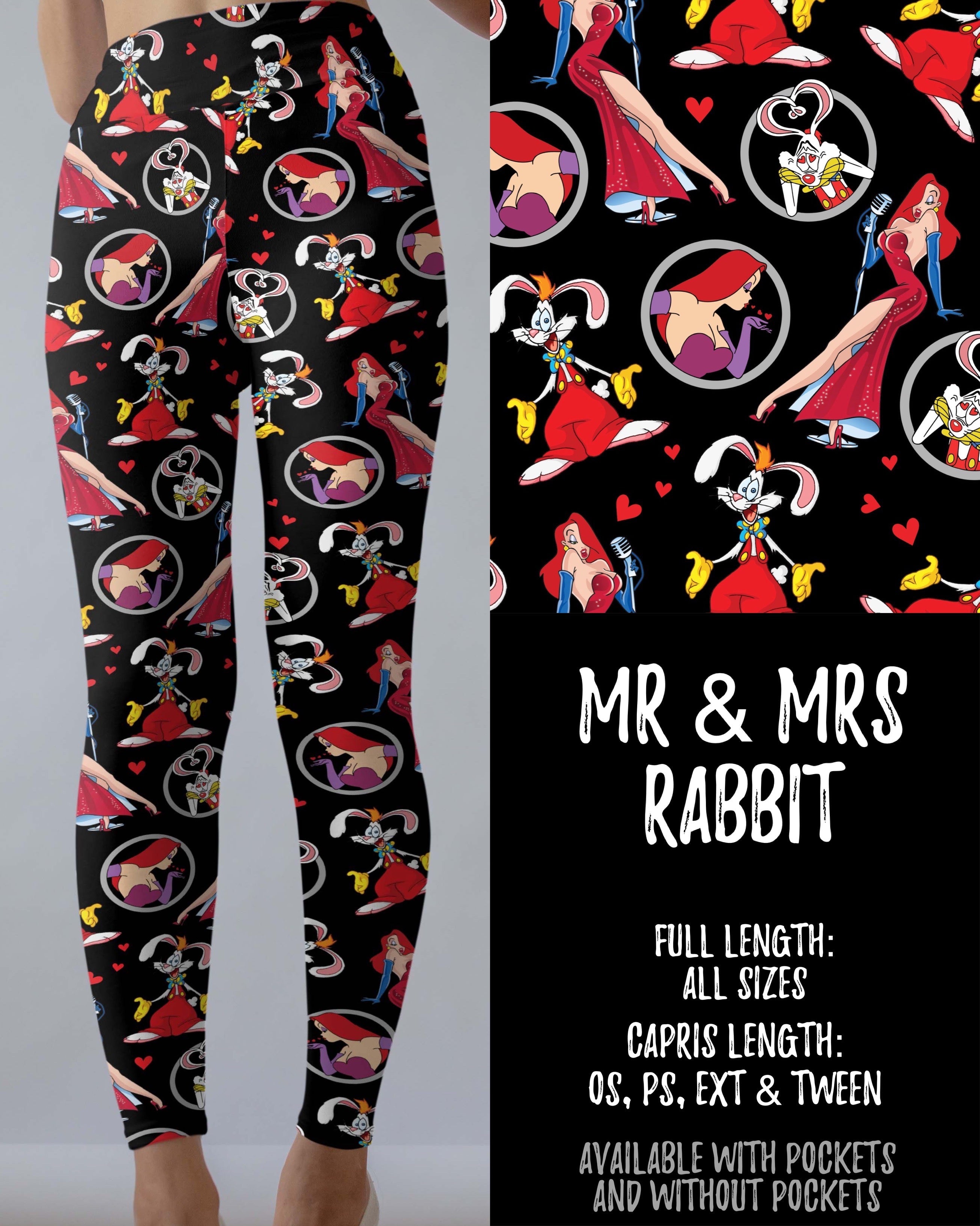 Mr and Mrs Rabbit Capri Leggings with and without Pockets